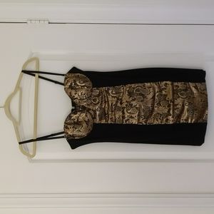 Bebe Black and Gold Lace Bustier Dress Size M